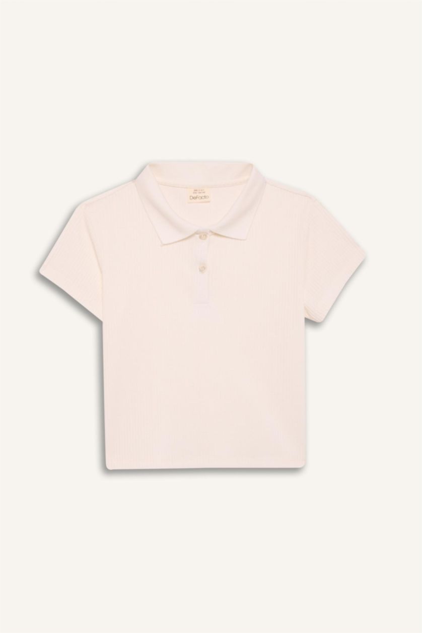 بنات أبيض تيشيرت بولو بناتي نص ردن مضلع سليم فيت