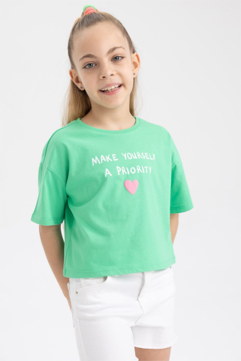 FILLES Vert Crop Top Manches Courtes Fille