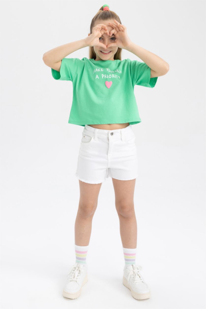 FILLES Vert Crop Top Manches Courtes Fille
