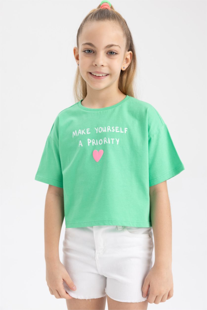 FILLES Vert Crop Top Manches Courtes Fille
