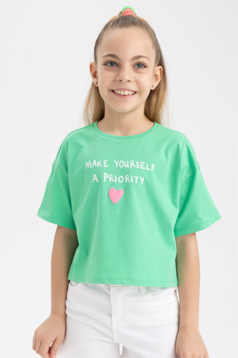 FILLES Vert Crop Top Manches Courtes Fille