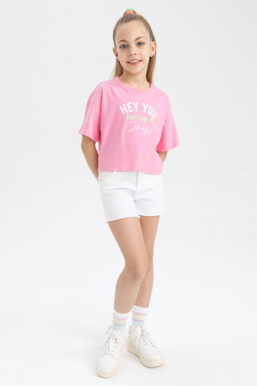 FILLES Rose Crop Top Manches Courtes Fille