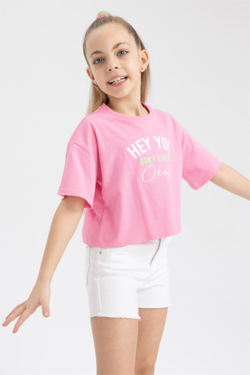 FILLES Rose Crop Top Manches Courtes Fille