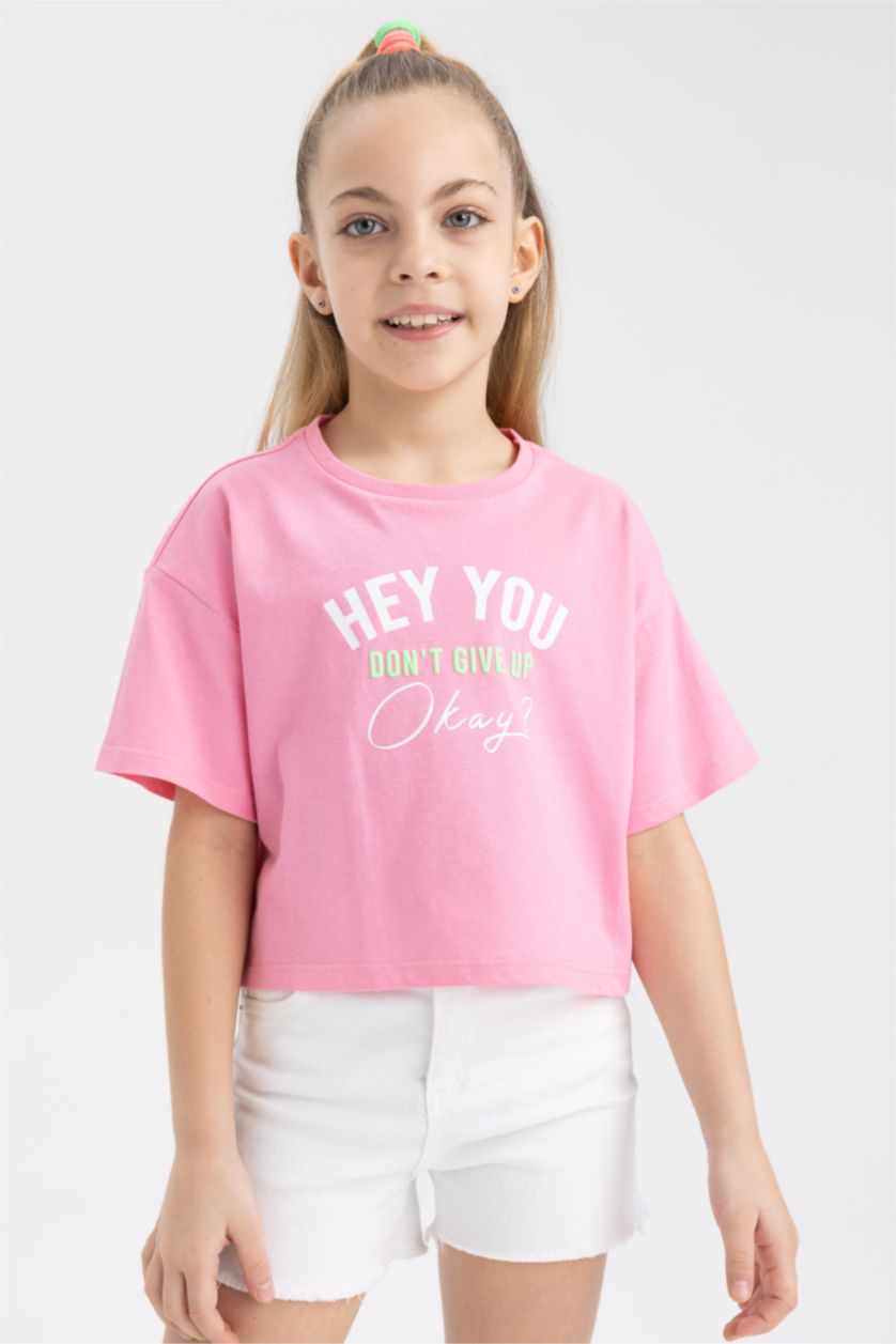 FILLES Rose Crop Top Manches Courtes Fille