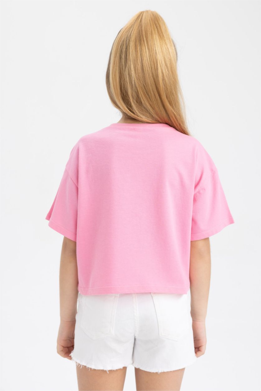 FILLES Rose Crop Top Manches Courtes Fille