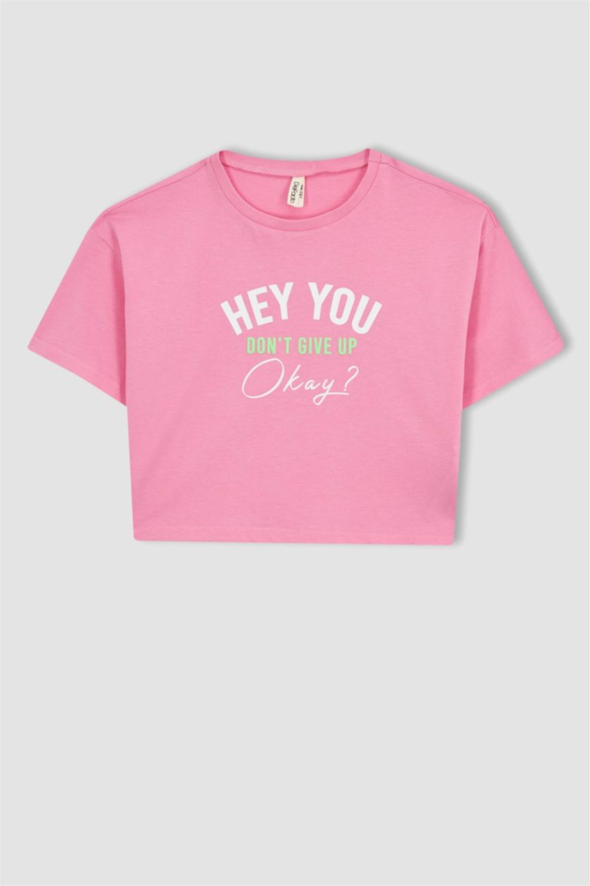 FILLES Rose Crop Top Manches Courtes Fille