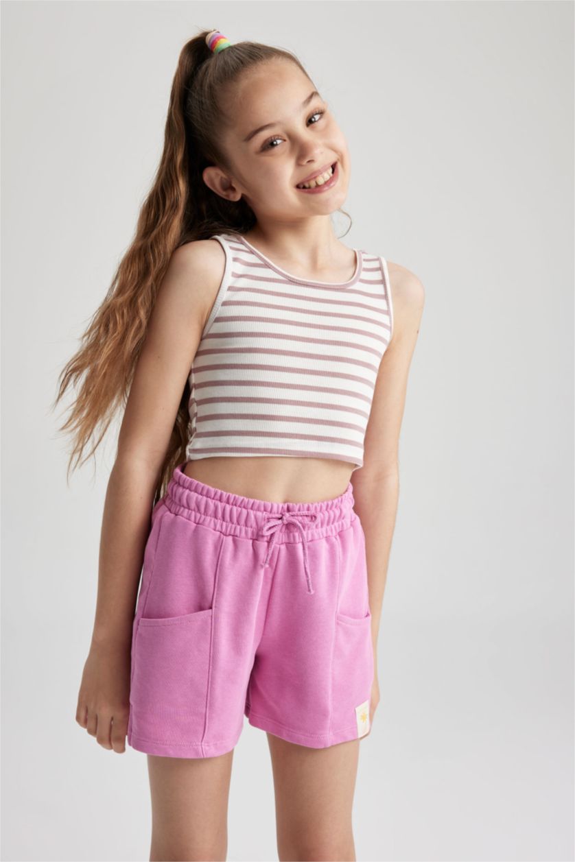 بنات زهري فانيلة كروب بدون أكمام بياقة مستديرة