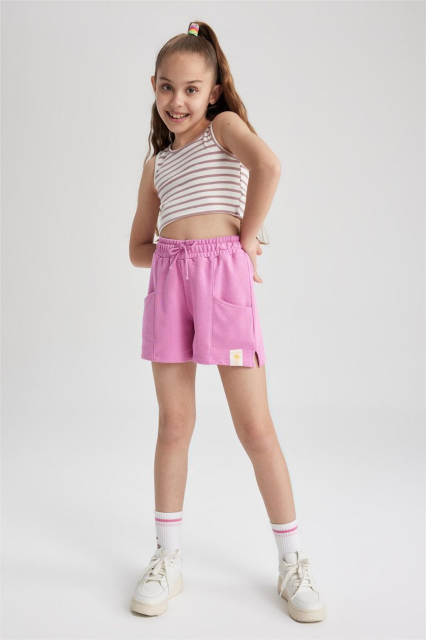 بنات زهري فانيلة كروب بدون أكمام بياقة مستديرة