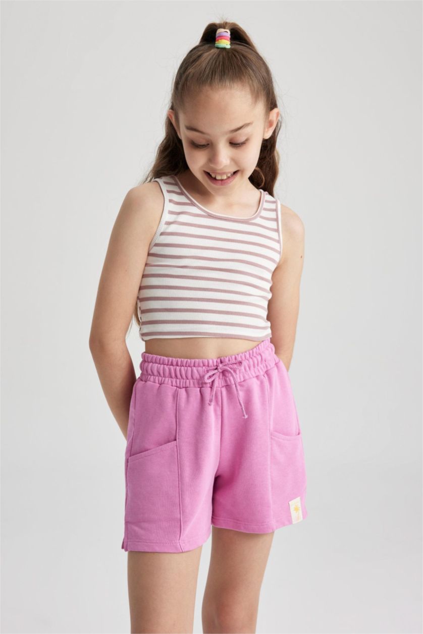 بنات زهري فانيلة كروب بدون أكمام بياقة مستديرة