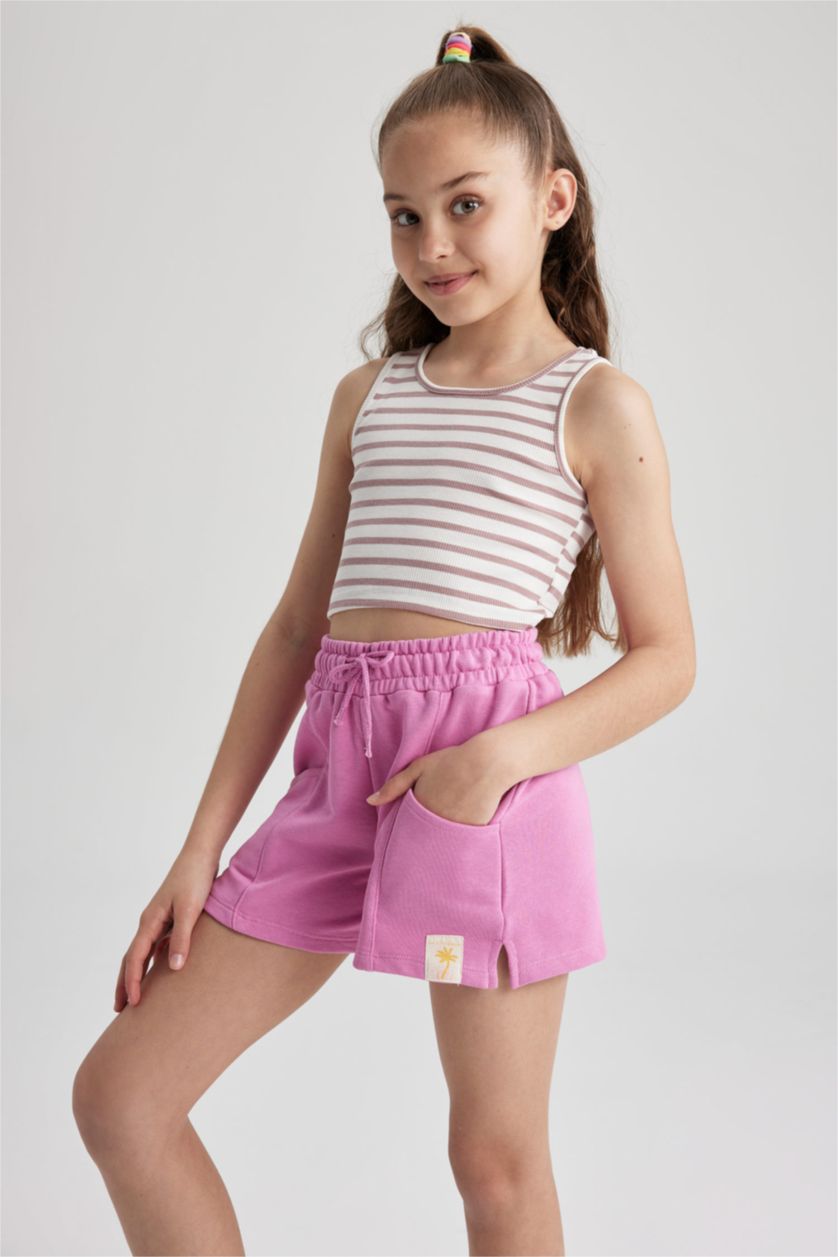 بنات زهري فانيلة كروب بدون أكمام بياقة مستديرة