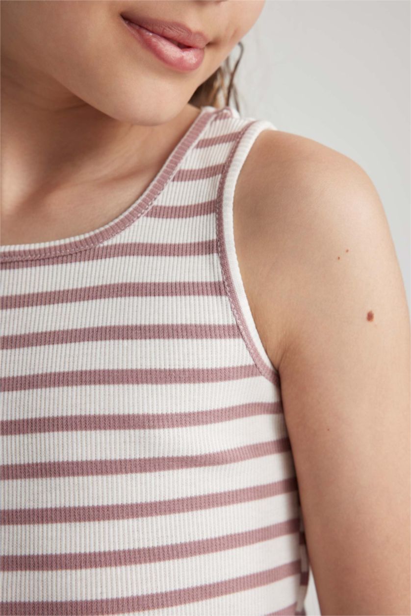 بنات زهري فانيلة كروب بدون أكمام بياقة مستديرة