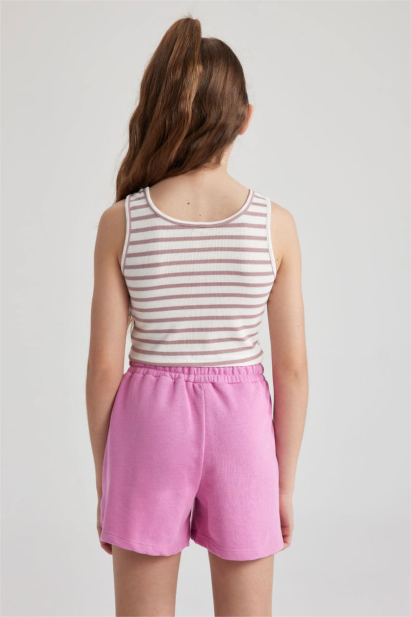 بنات زهري فانيلة كروب بدون أكمام بياقة مستديرة