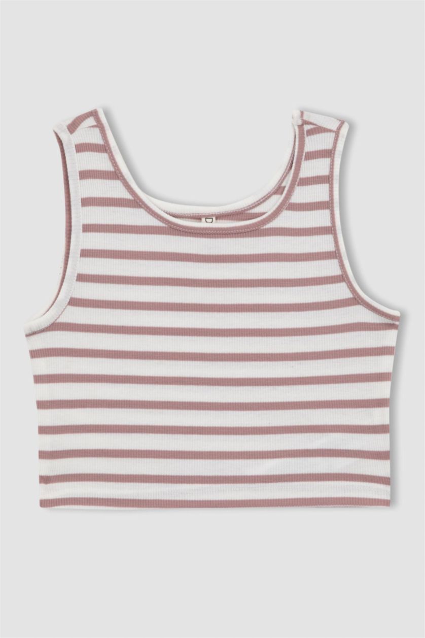 بنات زهري فانيلة كروب بدون أكمام بياقة مستديرة