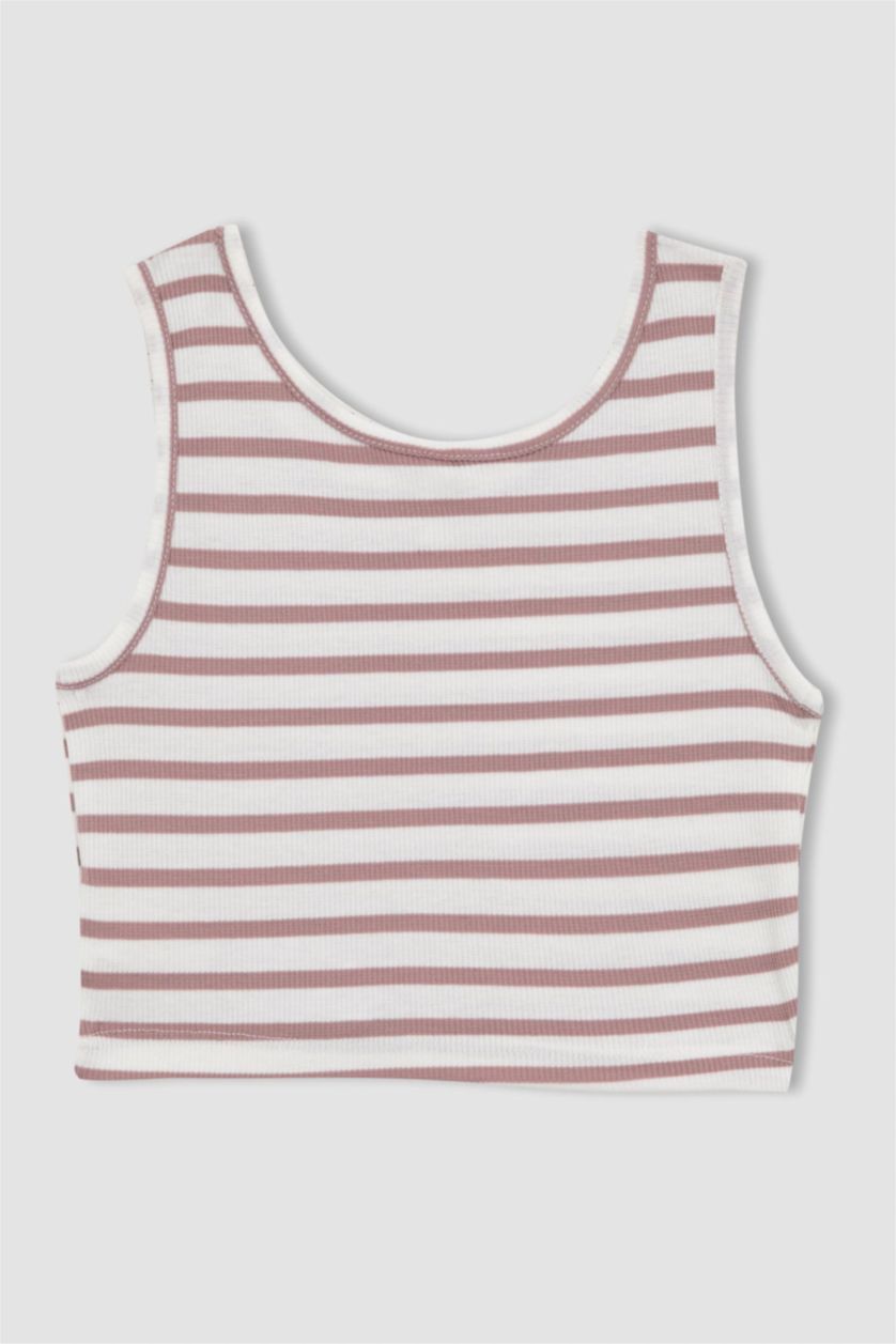 بنات زهري فانيلة كروب بدون أكمام بياقة مستديرة