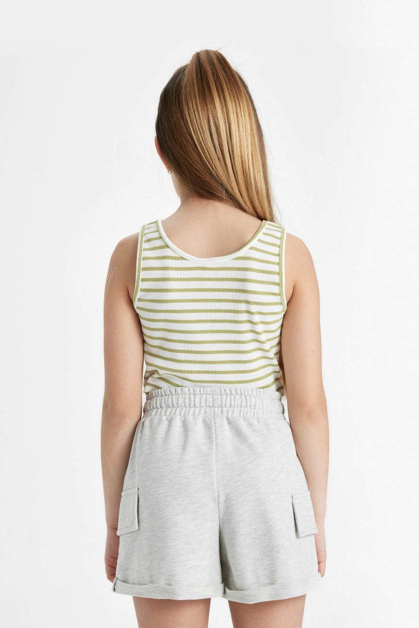 Girls & Teens Green Girl Crew Neck Striped Crop Top