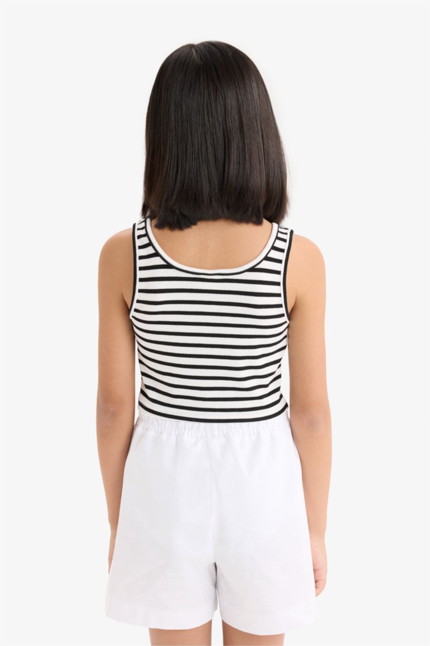 بناتي أسود تانك توب بناتي كروب بدون كم برقبة مستديرة