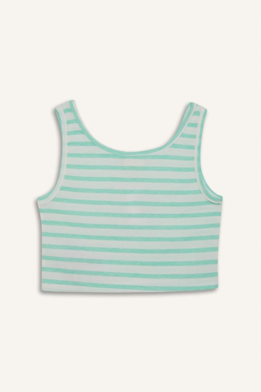 بناتي أخضر فاتح تانك توب بناتي كروب بدون كم برقبة مستديرة أخضر فاتح