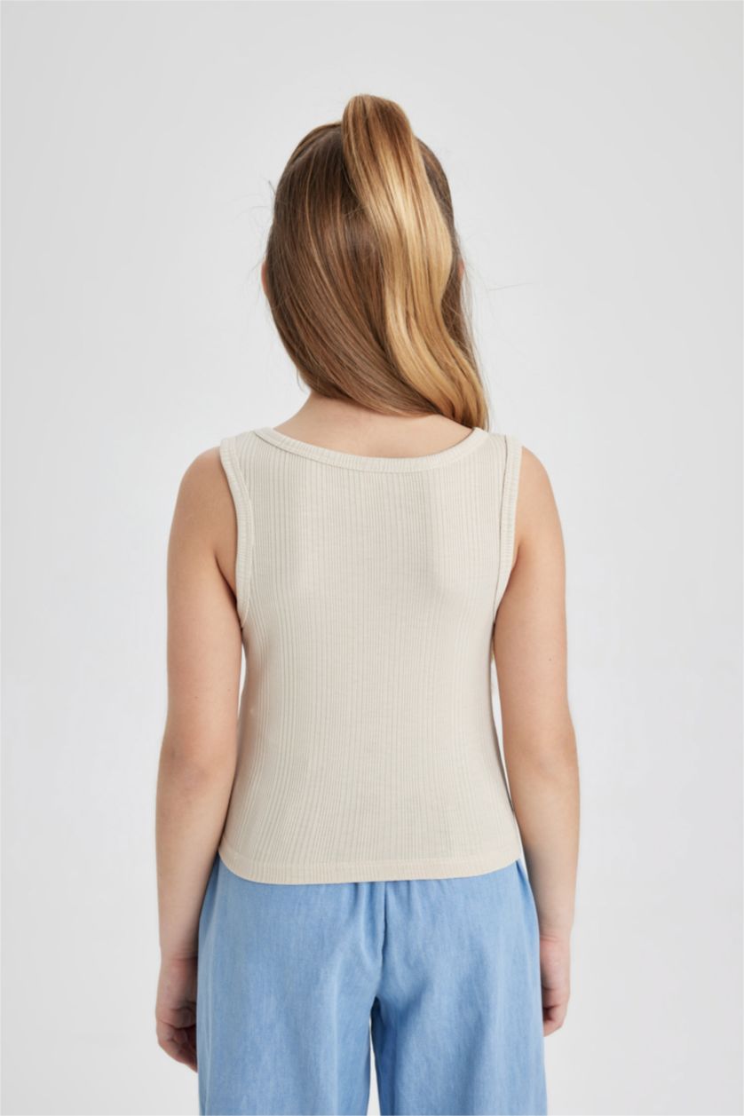 بنات اللون الحجري فانيلة بناتي سادة سليم فيت بدون ردن بياخة مستديرة