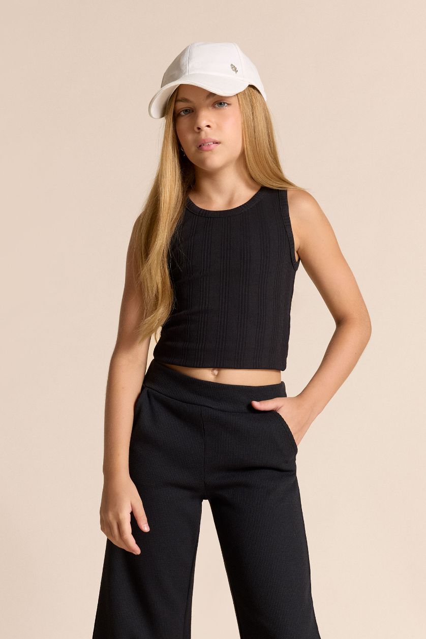 Girls & Teens Black Girl Crew Neck Basic Crop Top