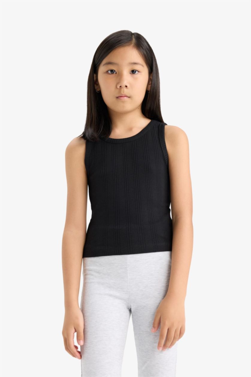 Girls & Teens Black Girl Crew Neck Basic Crop Top