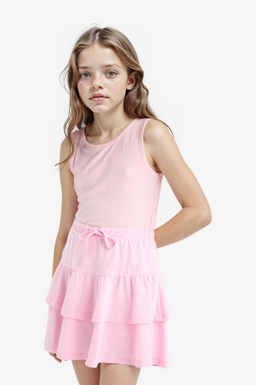 Kız Çocuk - Genç Kız Pembe Bisiklet Yaka Basic Düz Atlet Kız Çocuk