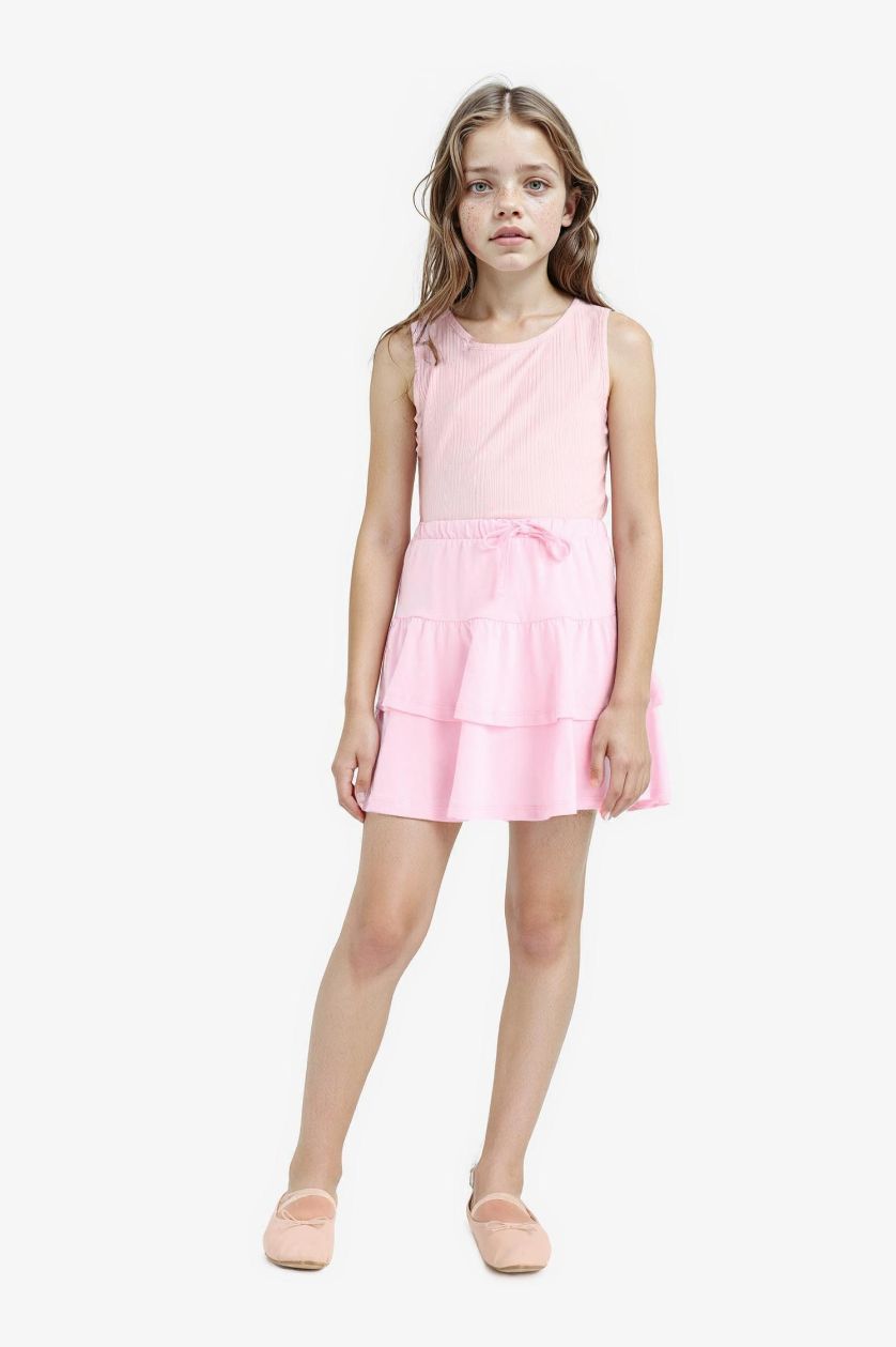 Kız Çocuk - Genç Kız Pembe Bisiklet Yaka Basic Düz Atlet Kız Çocuk