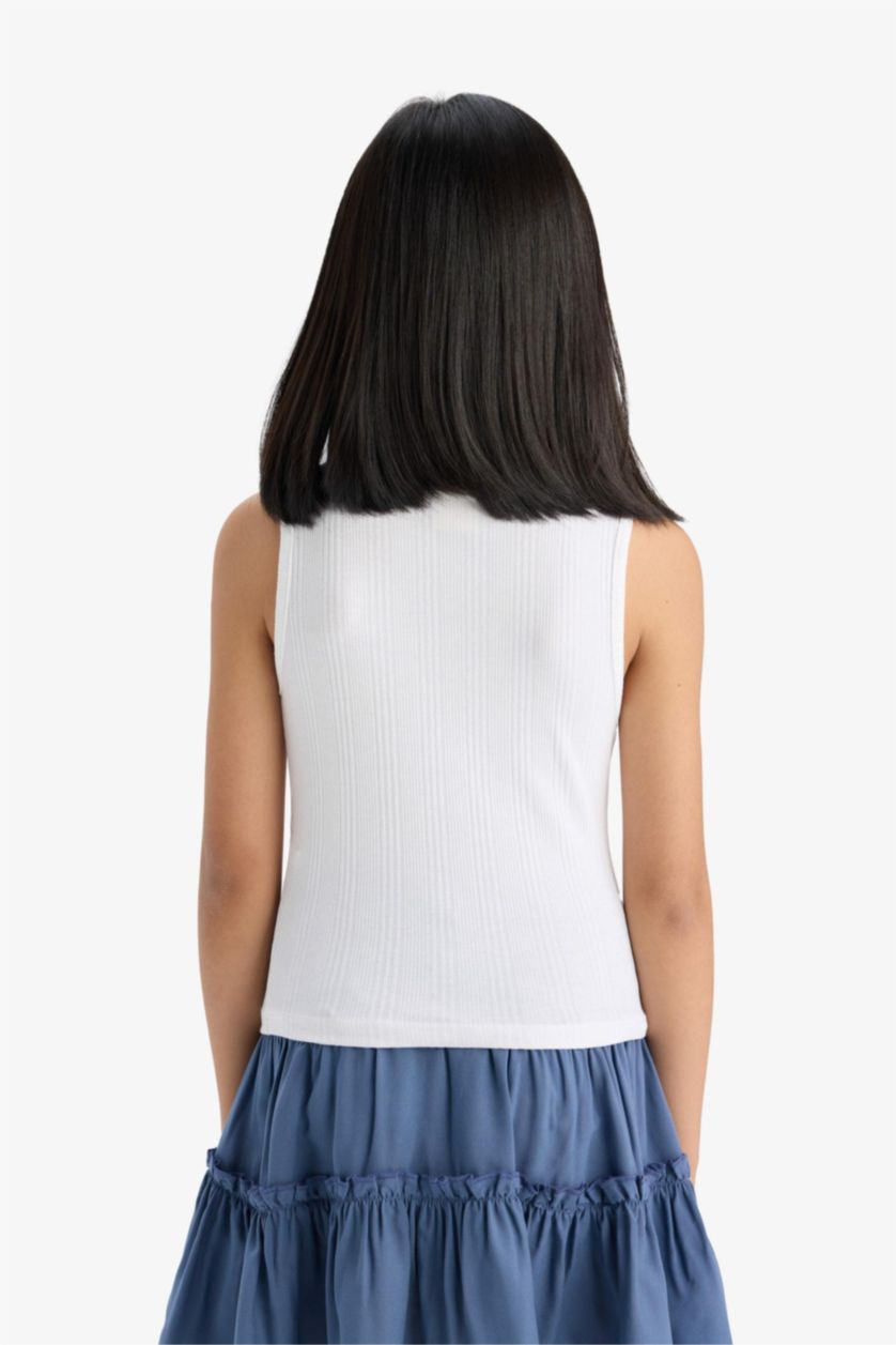 Kız Çocuk - Genç Kız Kırık Beyaz Bisiklet Yaka Basic Düz Atlet Kız Çocuk