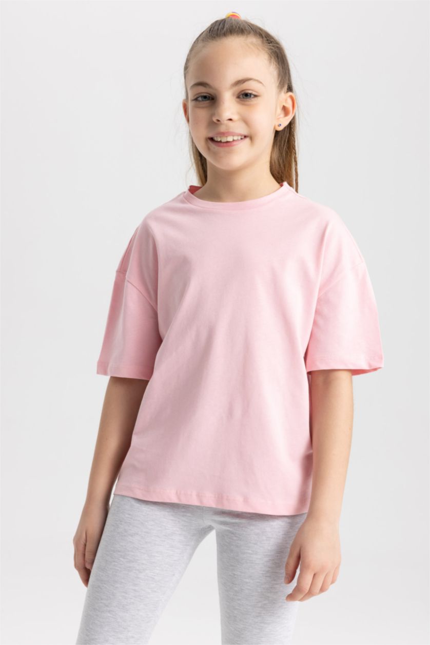 GIRLS & TEENS Pink تيشيرت نص كم قصة مريحة