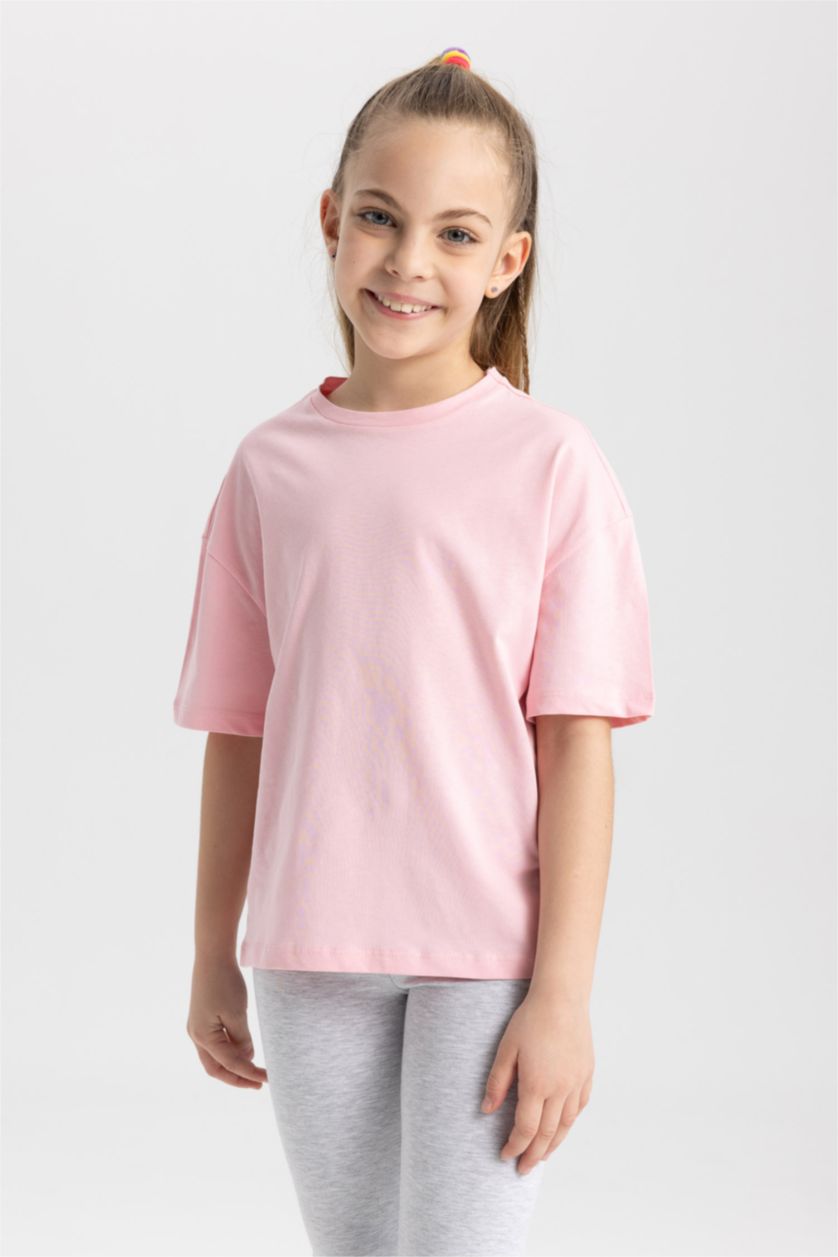 GIRLS & TEENS Pink تيشيرت نص كم قصة مريحة