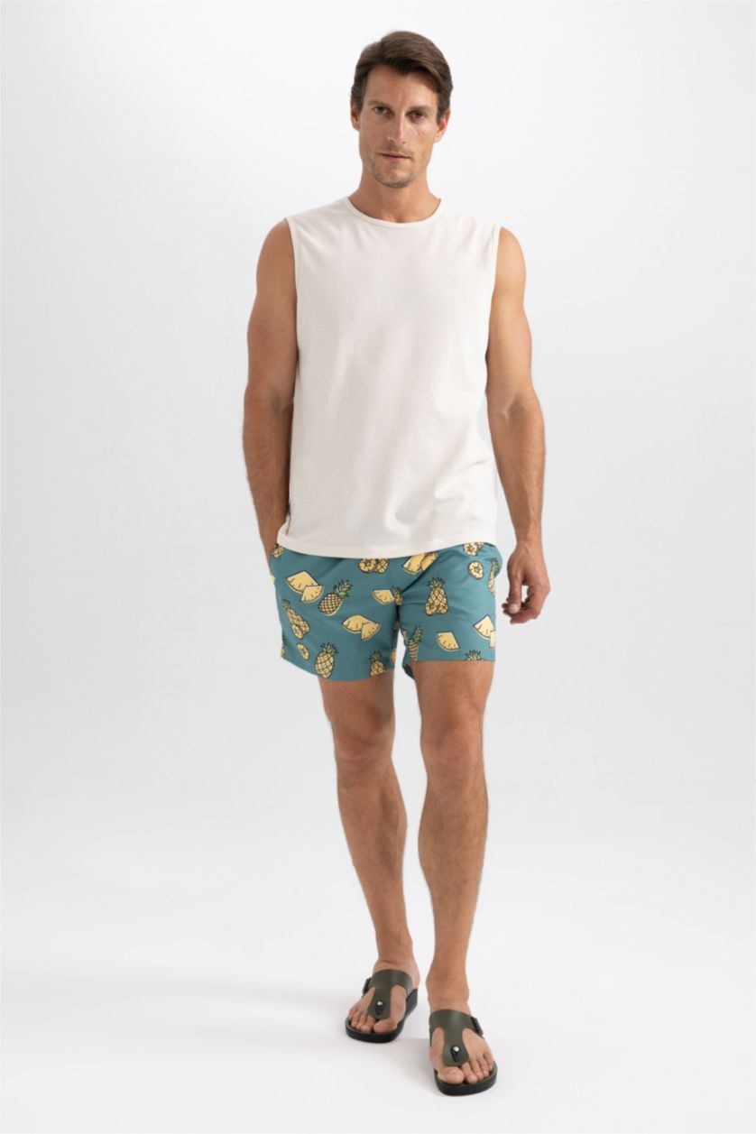 MAN Green Printed Short Length Swim Shorts