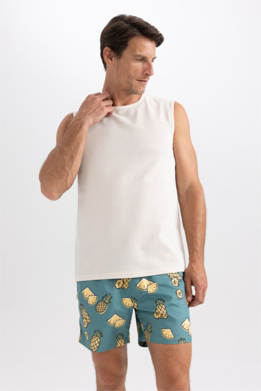MAN Green Printed Short Length Swim Shorts