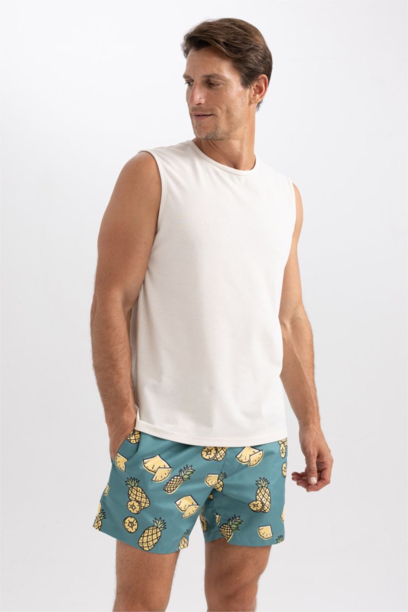 MAN Green Printed Short Length Swim Shorts