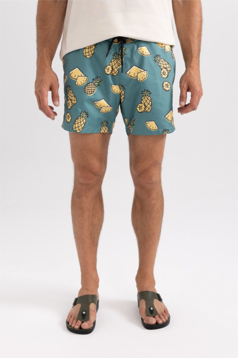 MAN Green Printed Short Length Swim Shorts
