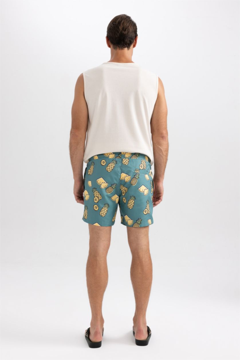 MAN Green Printed Short Length Swim Shorts