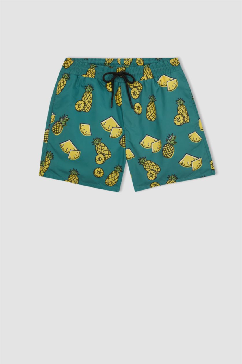 MAN Green Printed Short Length Swim Shorts