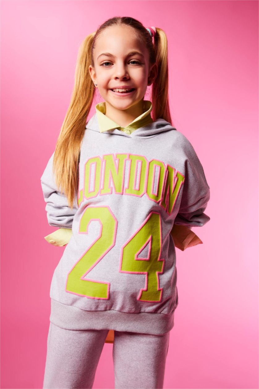 Девочки и подростки Серый меланж Свитшот оверсайз с капюшоном для девочек