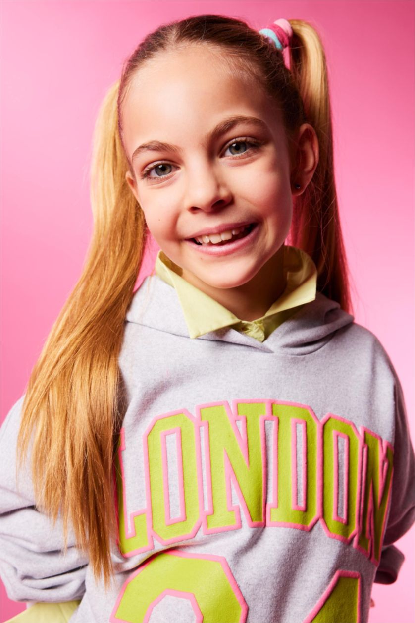 Девочки и подростки Серый меланж Свитшот оверсайз с капюшоном для девочек