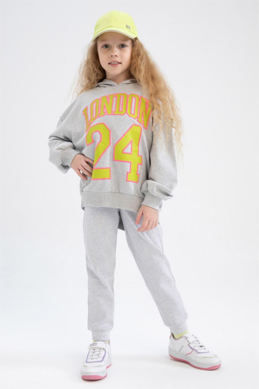 Девочки и подростки Серый меланж Свитшот оверсайз с капюшоном для девочек