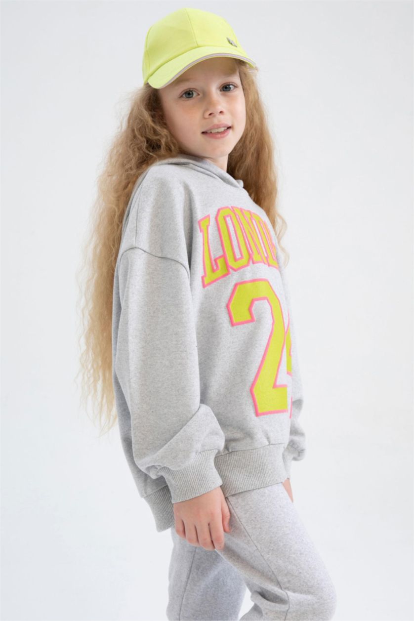Девочки и подростки Серый меланж Свитшот оверсайз с капюшоном для девочек