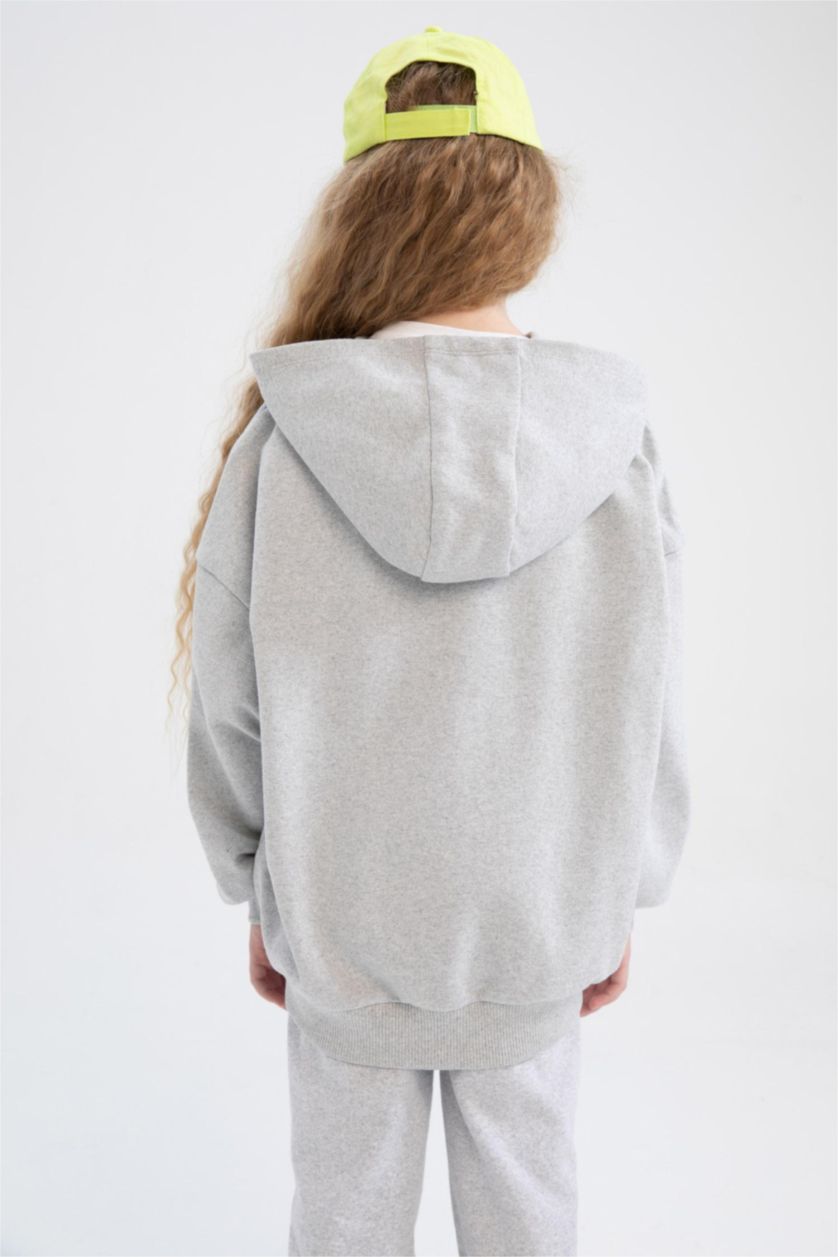Девочки и подростки Серый меланж Свитшот оверсайз с капюшоном для девочек