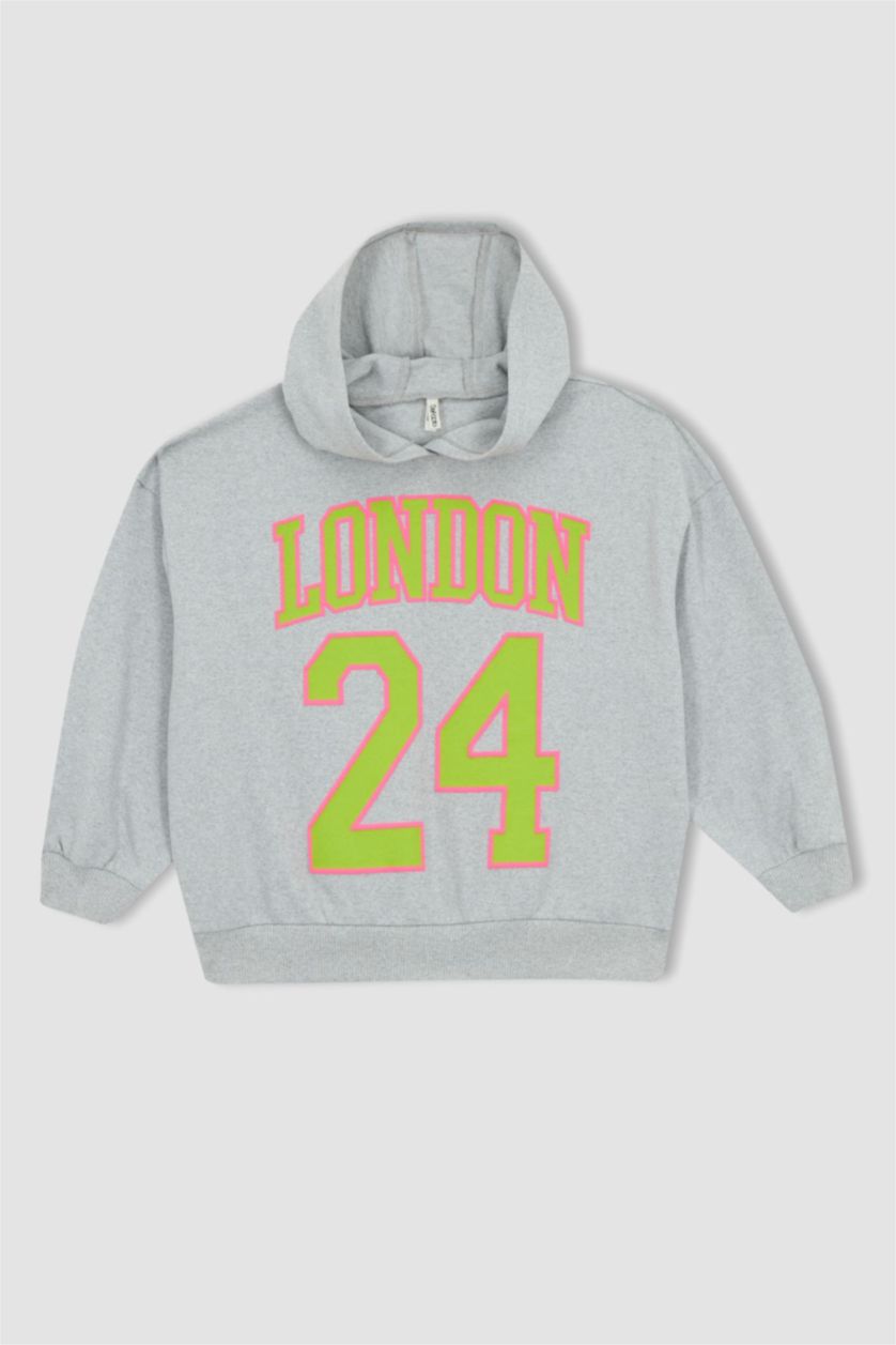 Девочки и подростки Серый меланж Свитшот оверсайз с капюшоном для девочек