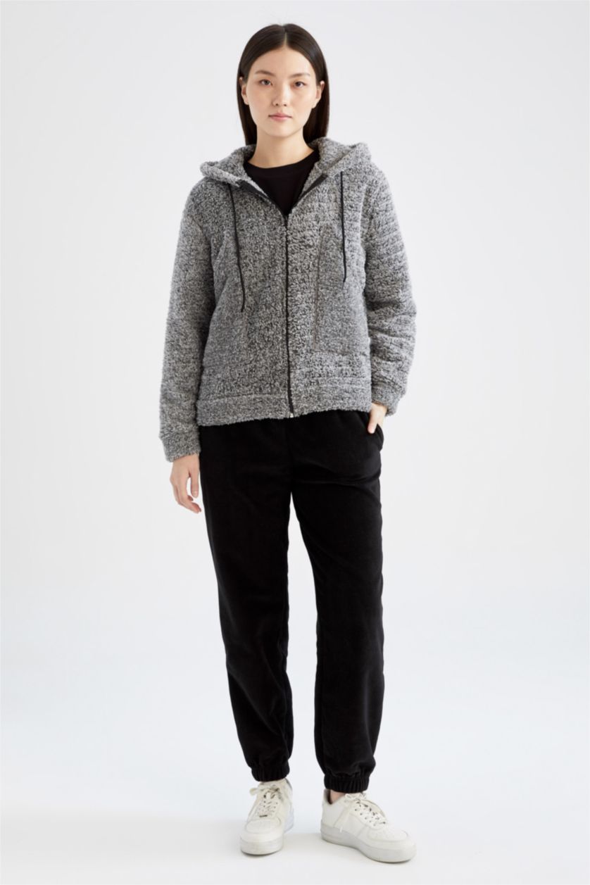 Kadın Siyah Standart Fıt Polar Pantolon