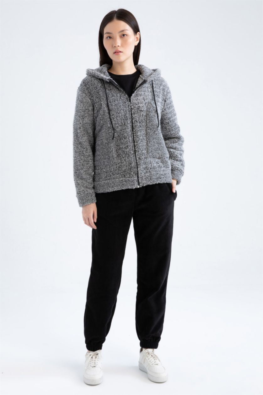 Kadın Siyah Standart Fıt Polar Pantolon