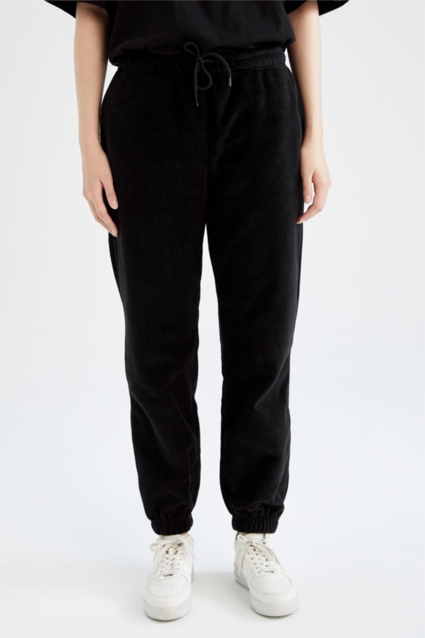 Kadın Siyah Standart Fıt Polar Pantolon