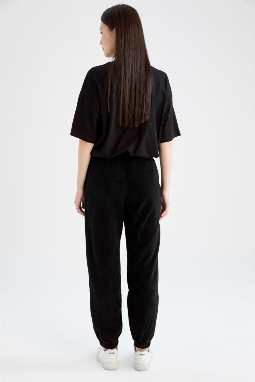 Kadın Siyah Standart Fıt Polar Pantolon