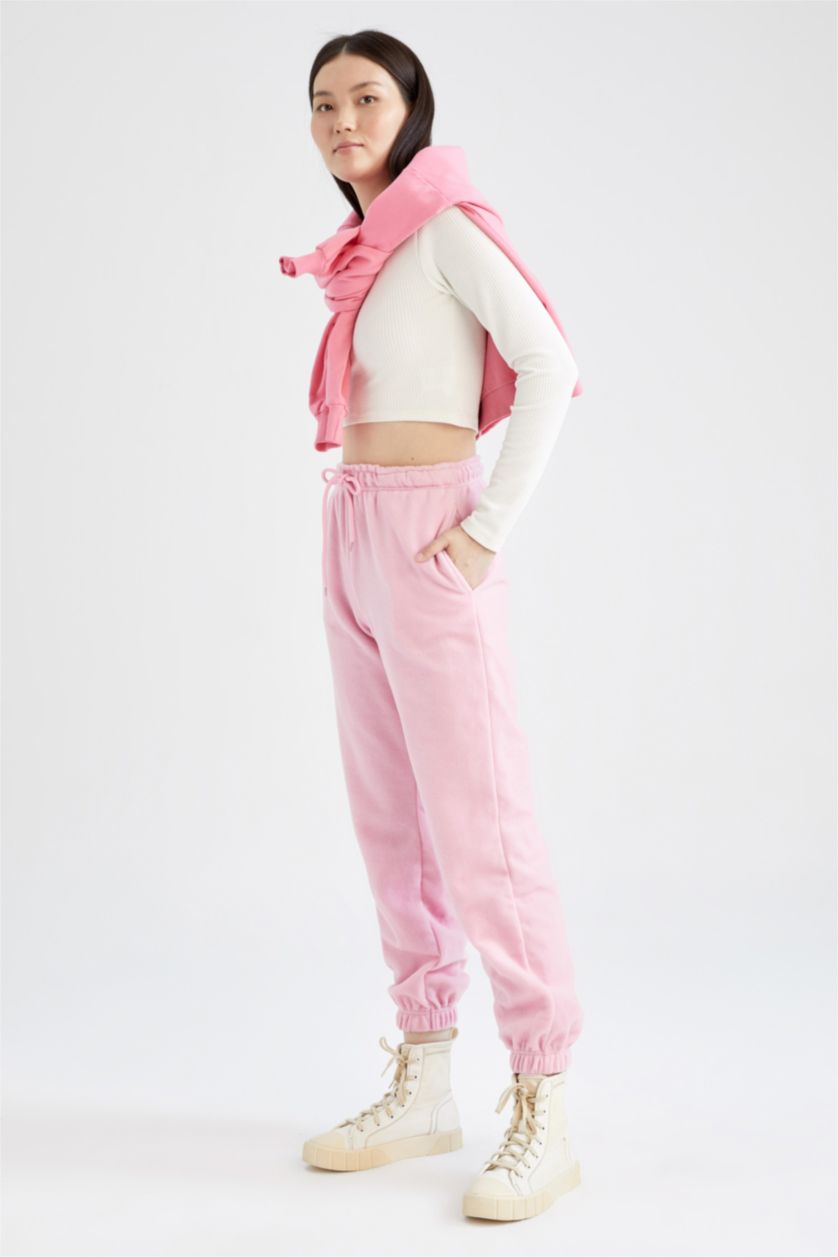 Kadın Pembe Standart Fıt Polar Pantolon