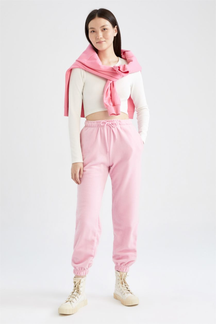 Kadın Pembe Standart Fıt Polar Pantolon