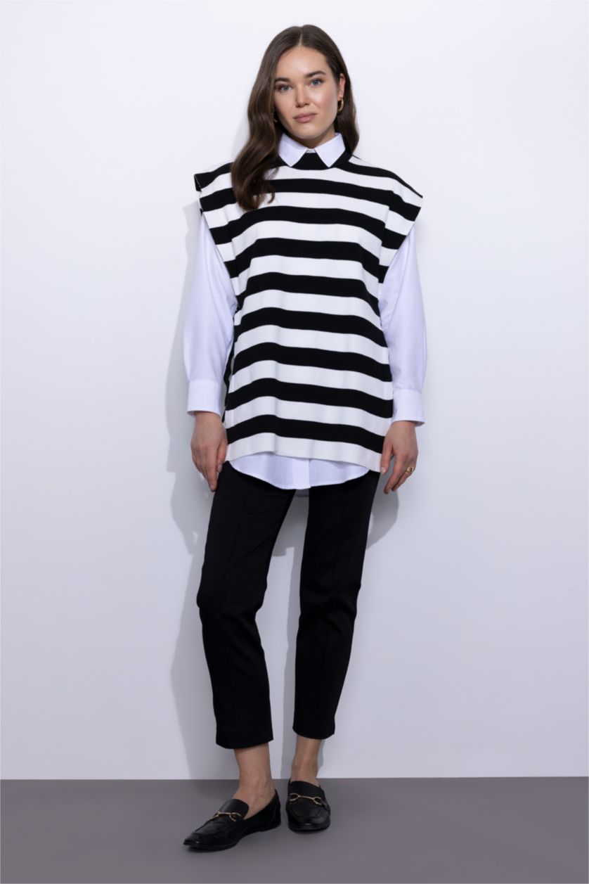 FEMME Noir Gilet Coupe Régulière Étape Col rond