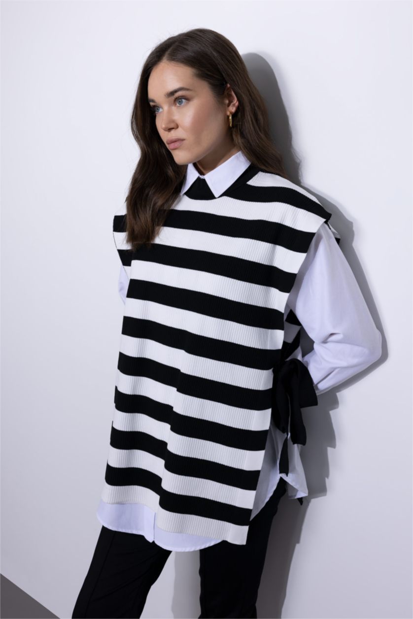 FEMME Noir Gilet Coupe Régulière Étape Col rond