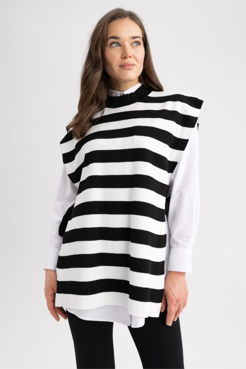 FEMME Noir Gilet Coupe Régulière Étape Col rond